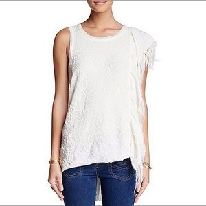 Free People boho tattered sleeve fringe high low white tunic top oversized small